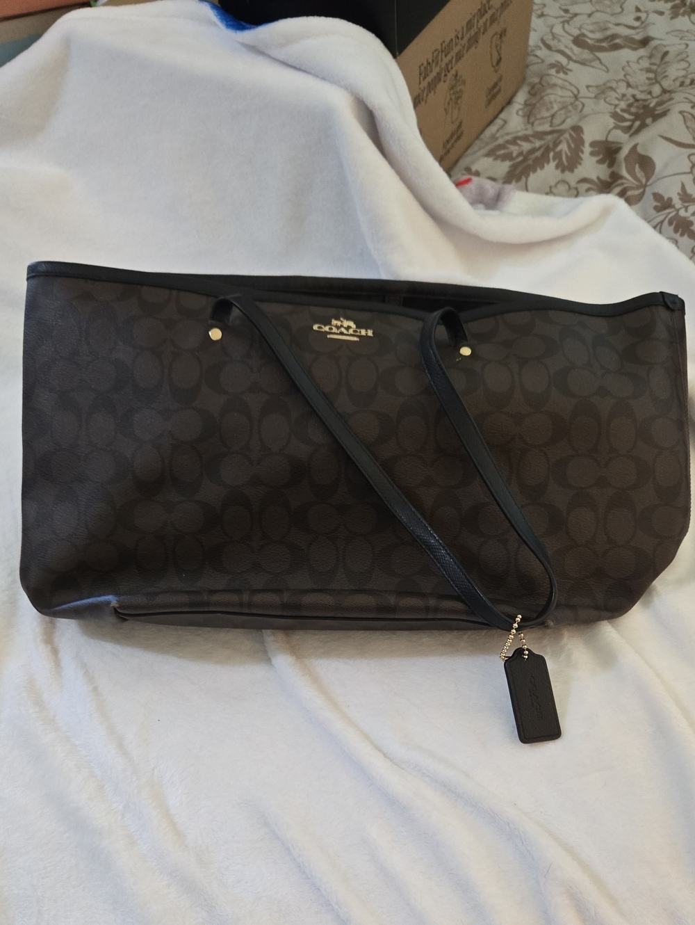 Coach Brown Signature Canvas Tote with Black Trim